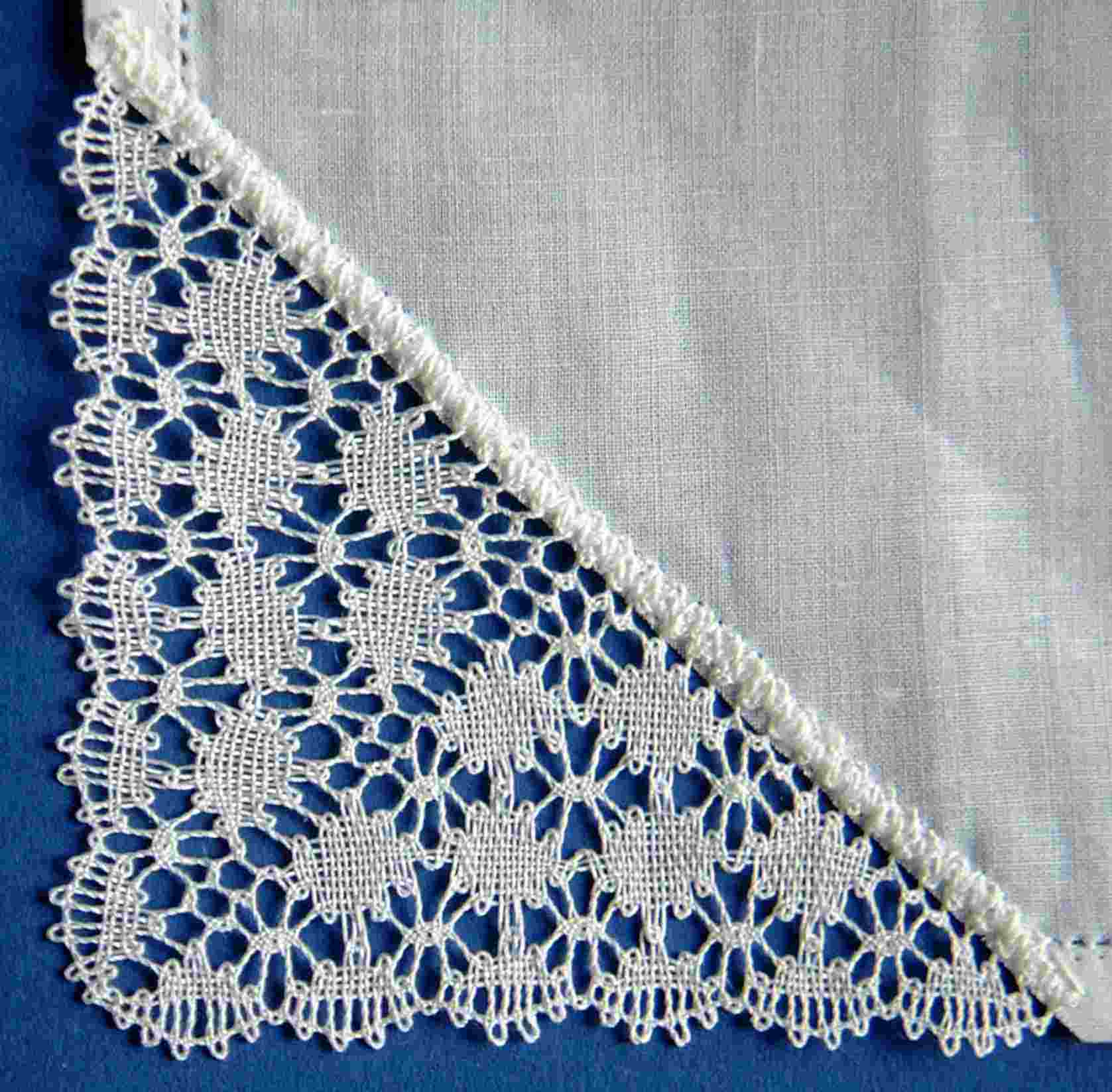 Handkerchief
                    corner with cloth stitch fans